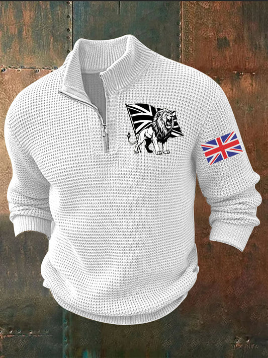 Men's Vintage England Flag Lion Printed Sweater