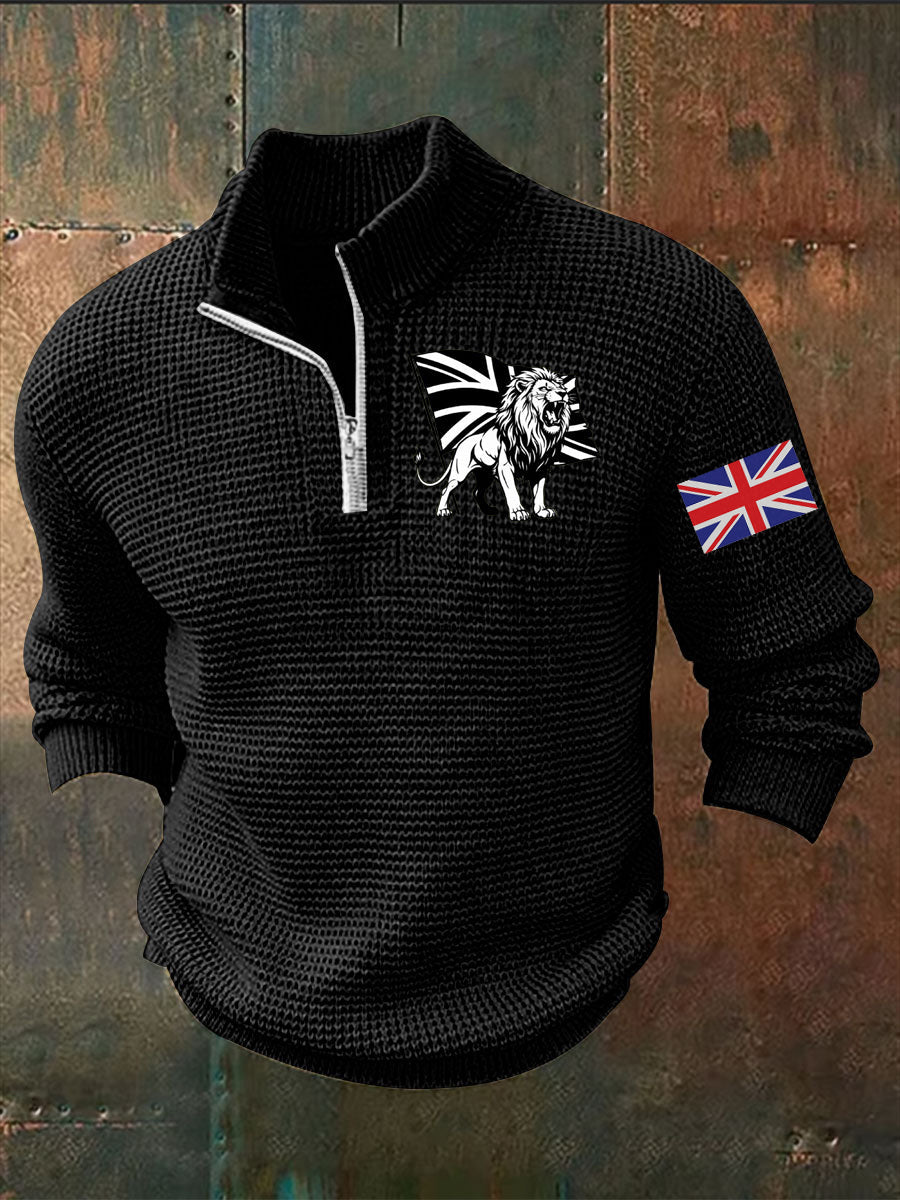 Men's Vintage England Flag Lion Printed Sweater-1