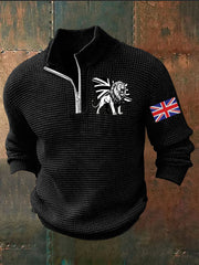 Men's Vintage England Flag Lion Printed Sweater-1