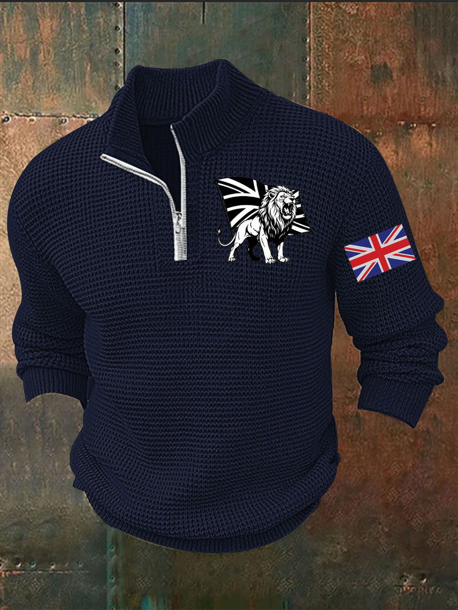 Men's Vintage England Flag Lion Printed Sweater-4