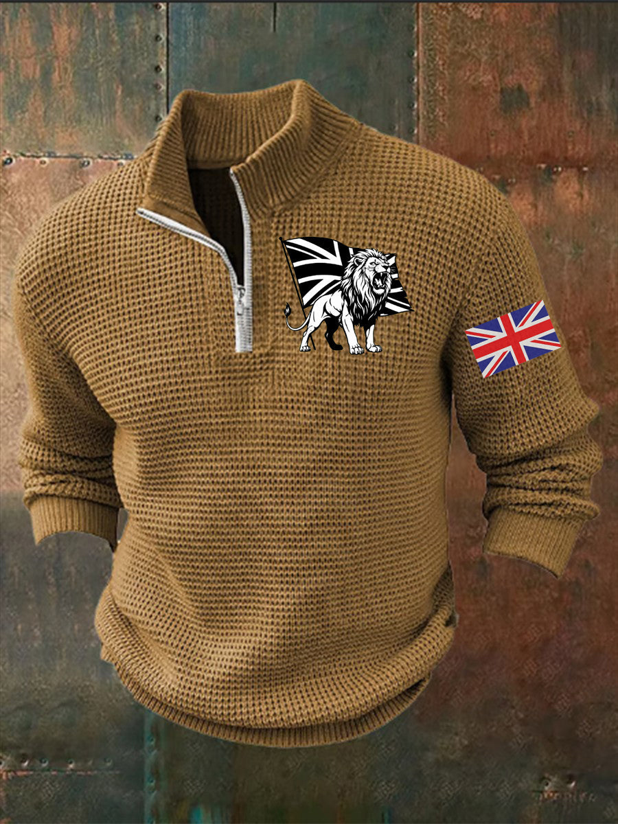 Men's Vintage England Flag Lion Printed Sweater-3