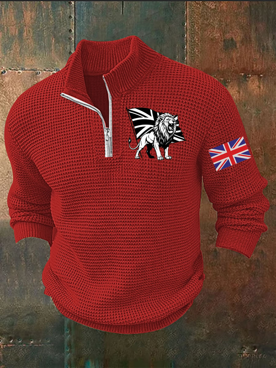 Men's Vintage England Flag Lion Printed Sweater-5