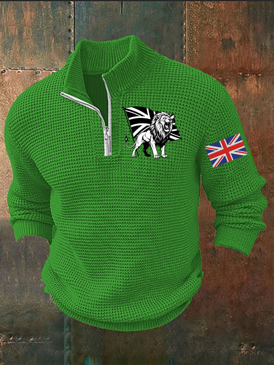 Men's Vintage England Flag Lion Printed Sweater-6