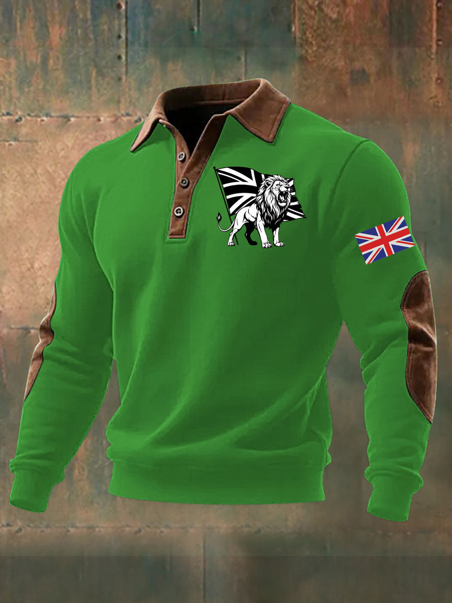 Men's Vintage England Flag Lion Printed Shirt-5