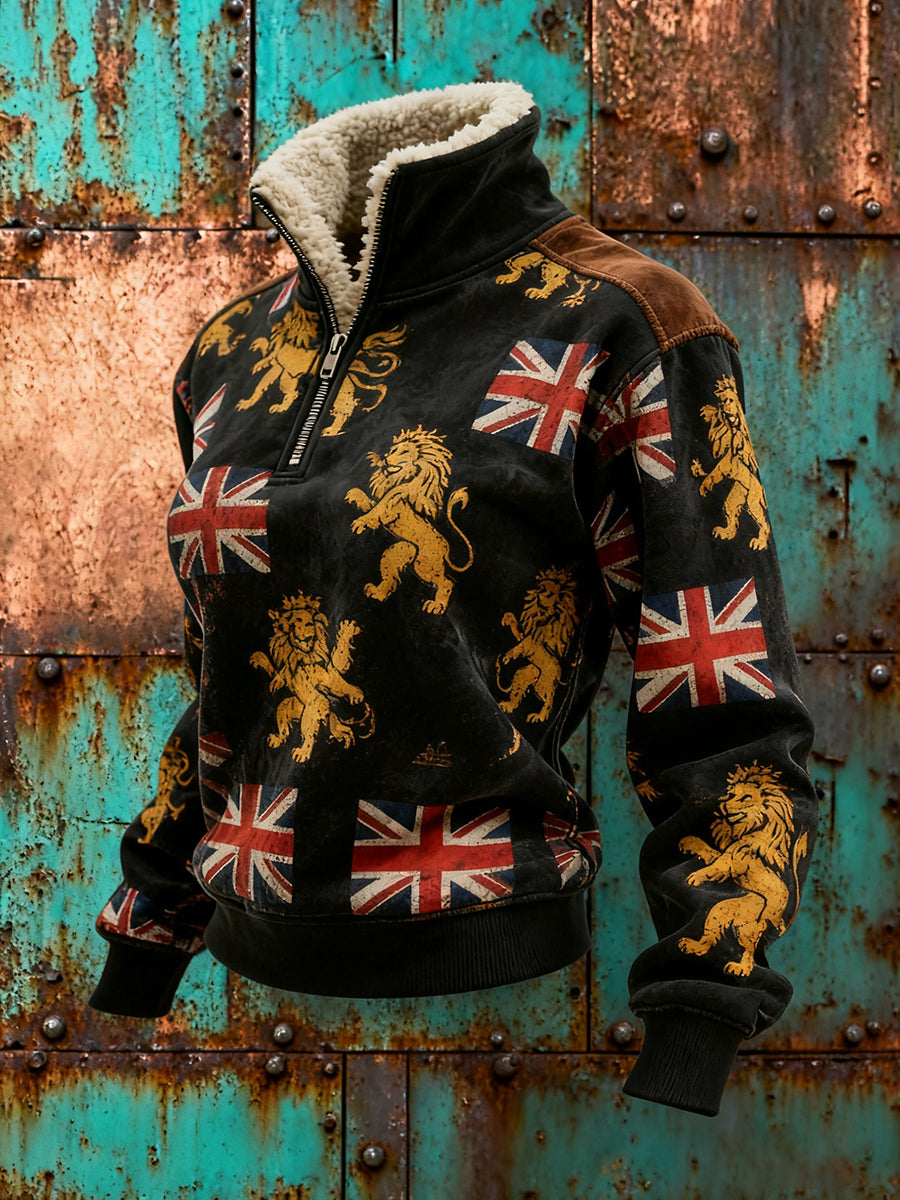 Women's Vintage England Flag Lion Printed Sweatshirt