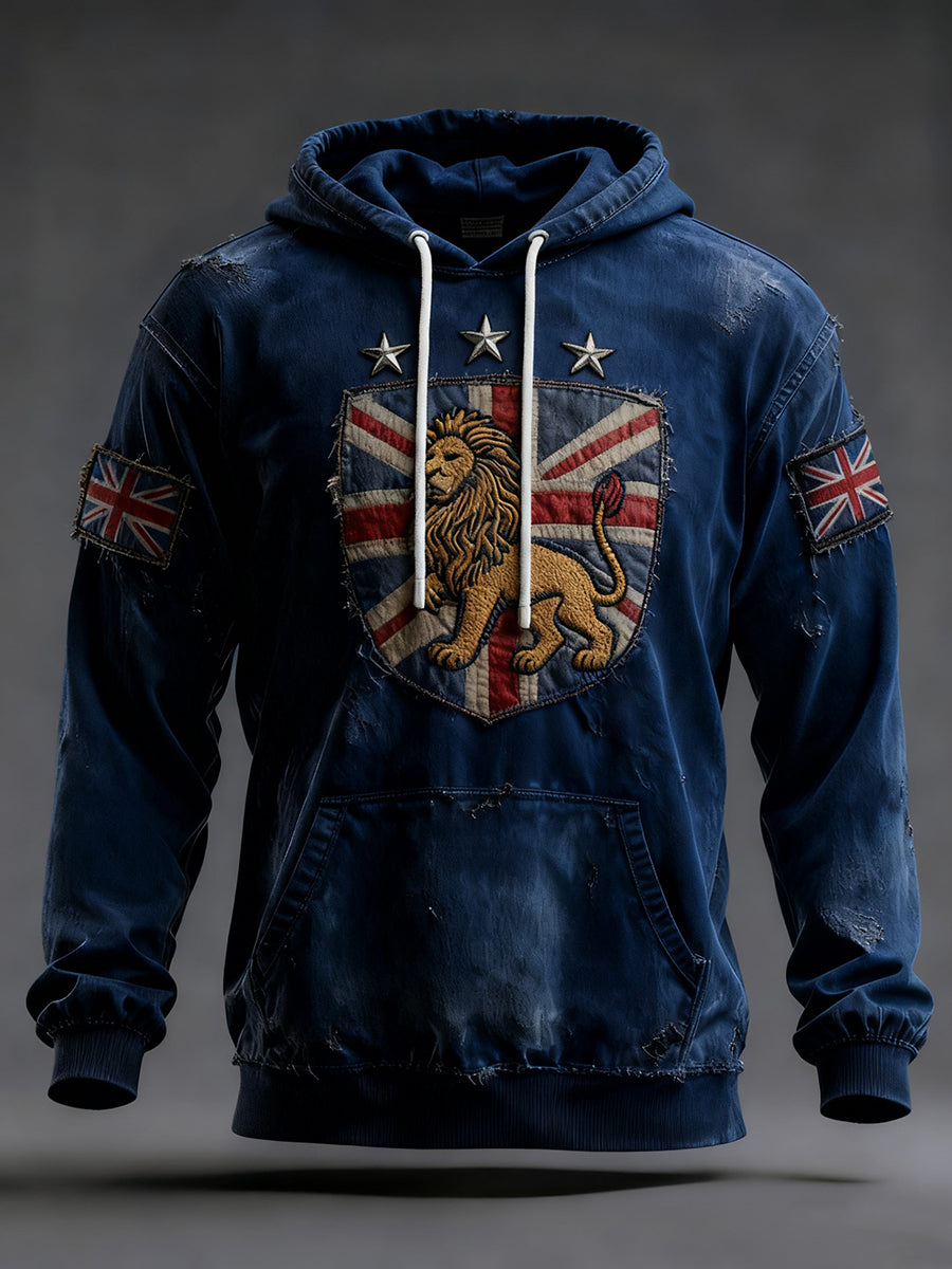 Men's Vintage England Flag Lion Printed Hoodie-1