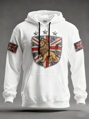 Men's Vintage England Flag Lion Printed Hoodie