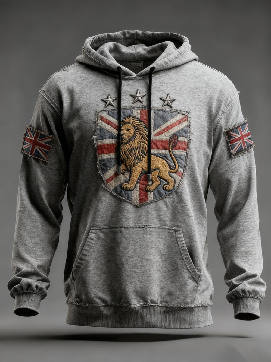 Men's Vintage England Flag Lion Printed Hoodie-3