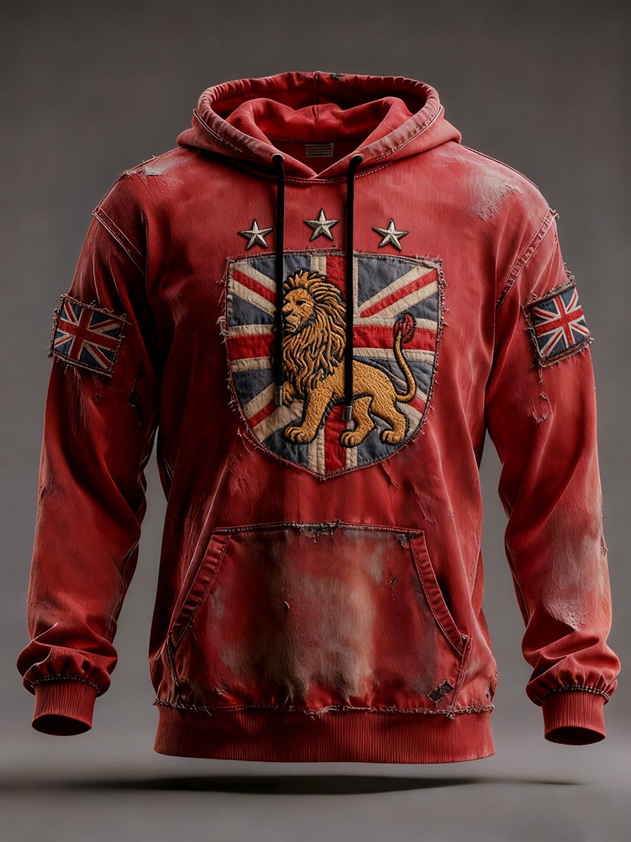 Men's Vintage England Flag Lion Printed Hoodie-4