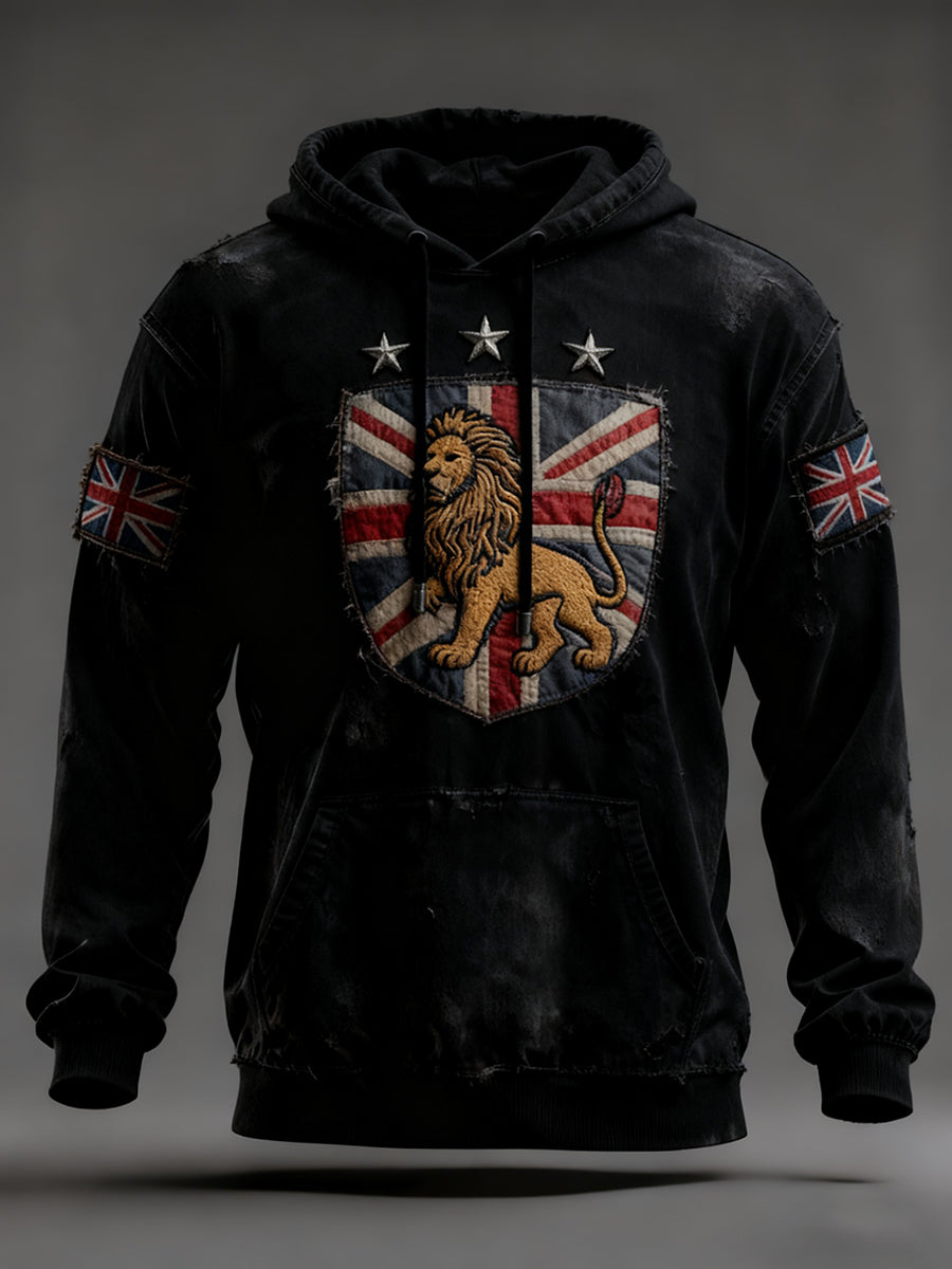 Men's Vintage England Flag Lion Printed Hoodie-2