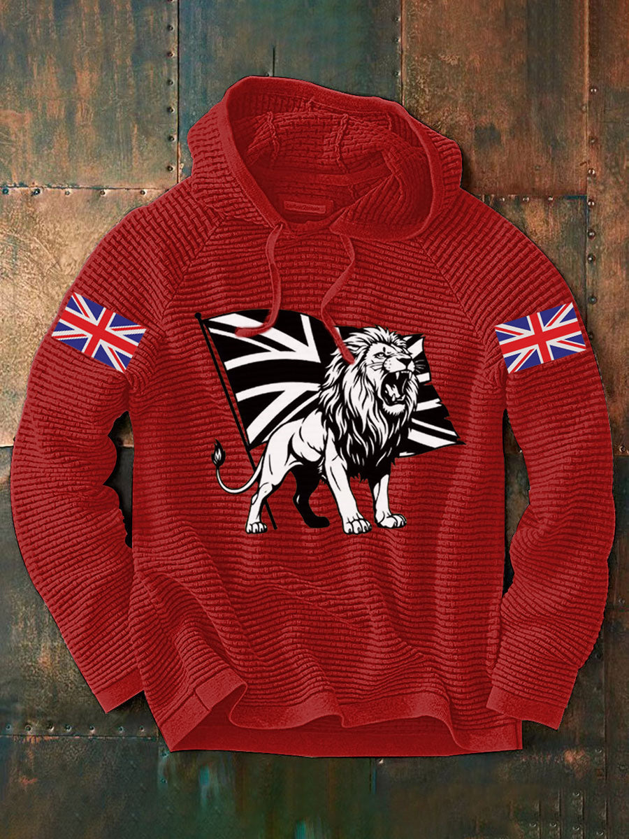Men's Vintage England Flag Lion Printed Hoodie-4