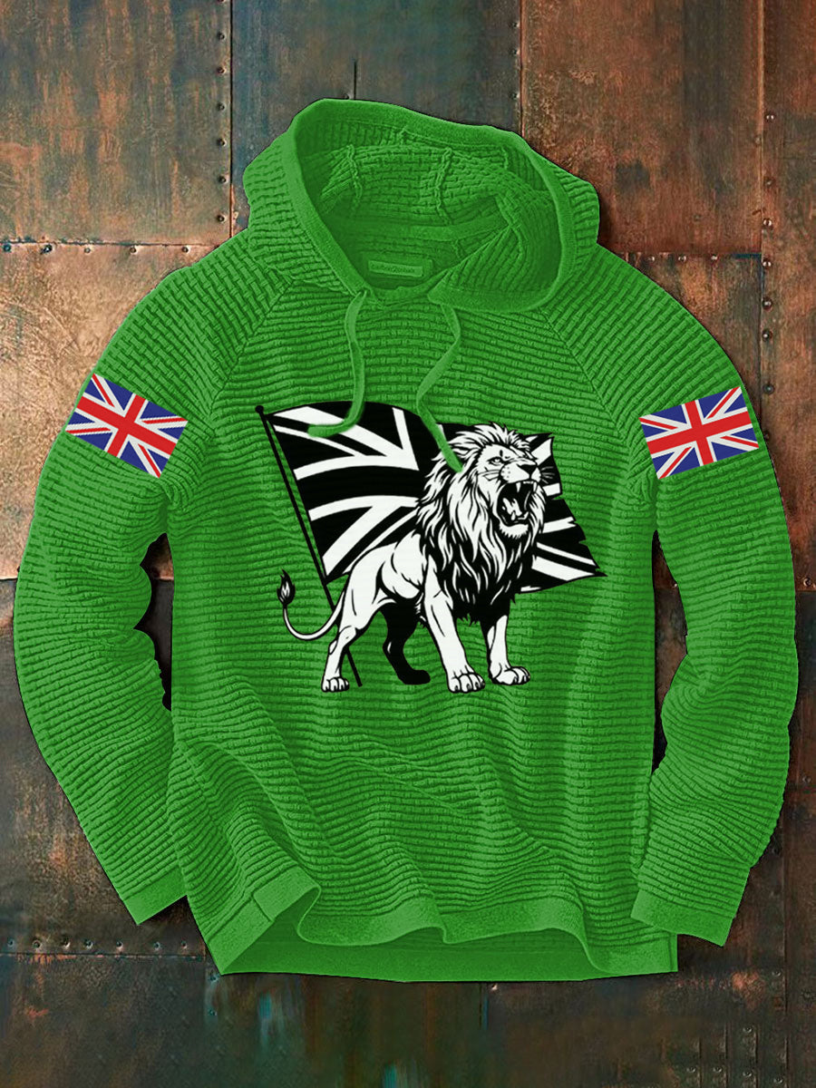 Men's Vintage England Flag Lion Printed Hoodie-5