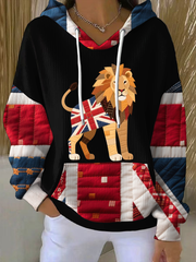 Women's British patchwork lion Printed Tops-2