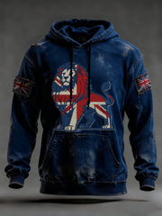 Men's Vintage England Flag Lion Printed Hoodie-1