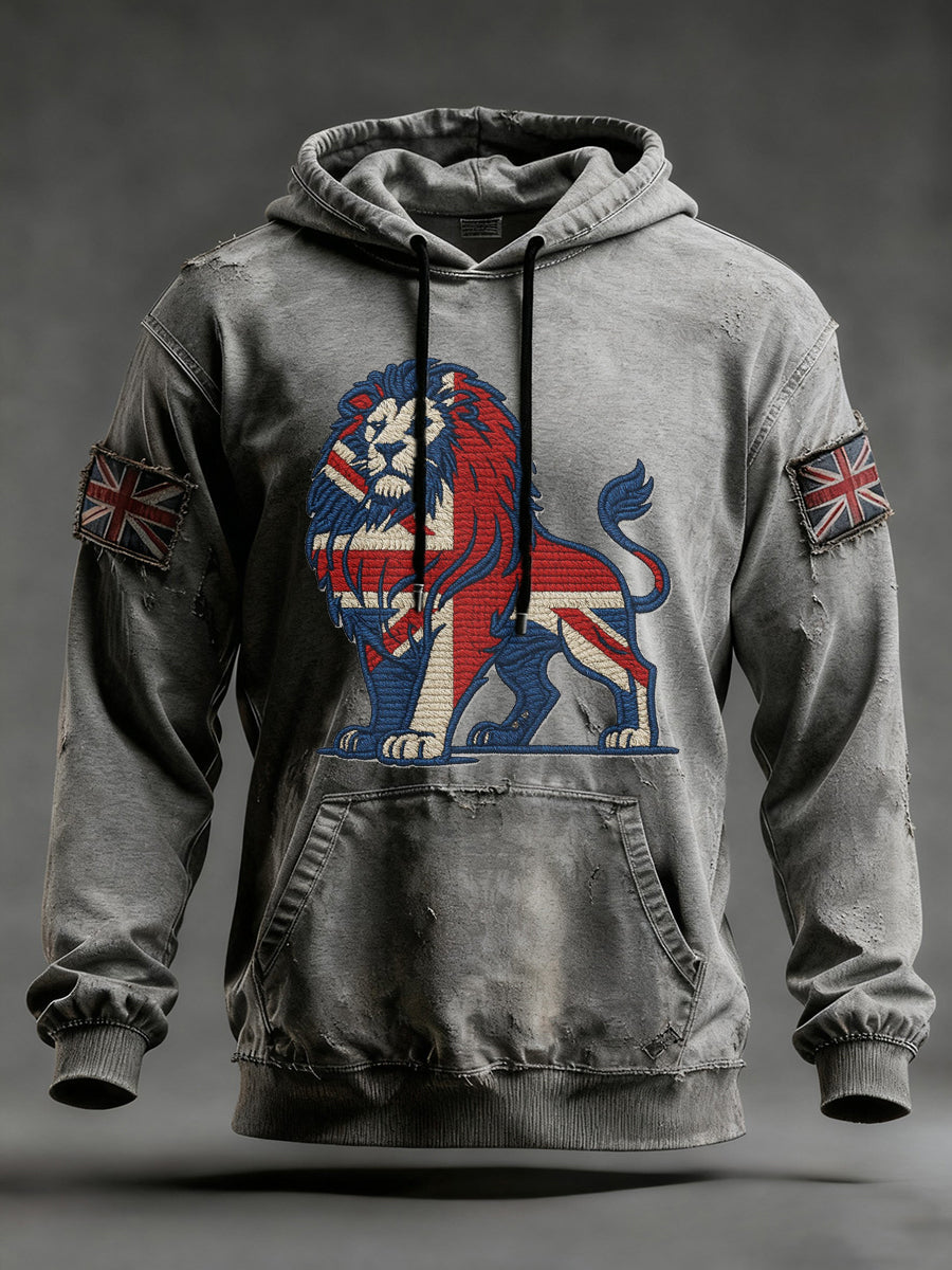 Men's Vintage England Flag Lion Printed Hoodie-3
