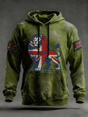 Men's Vintage England Flag Lion Printed Hoodie-5