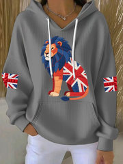 Women's British patchwork lion Printed Tops-3