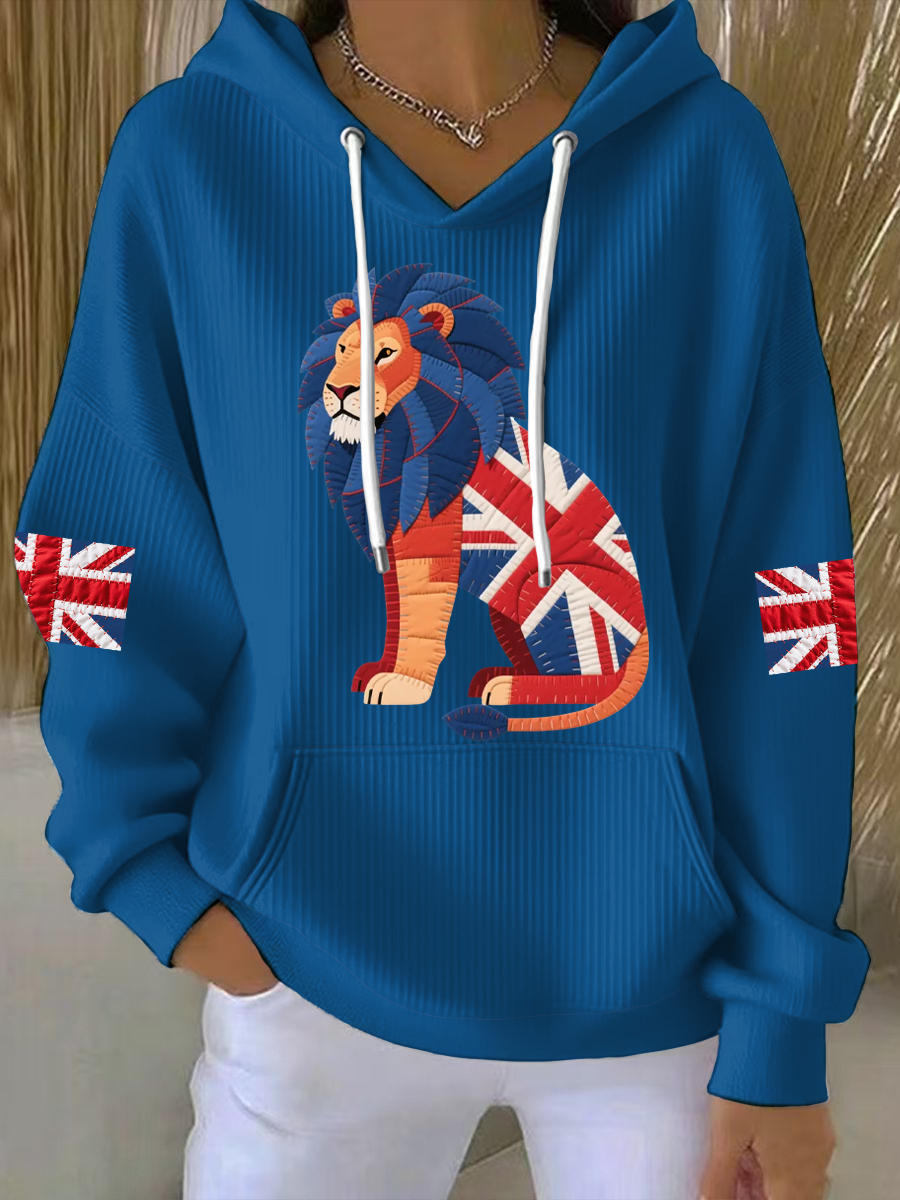 Women's British patchwork lion Printed Tops-5