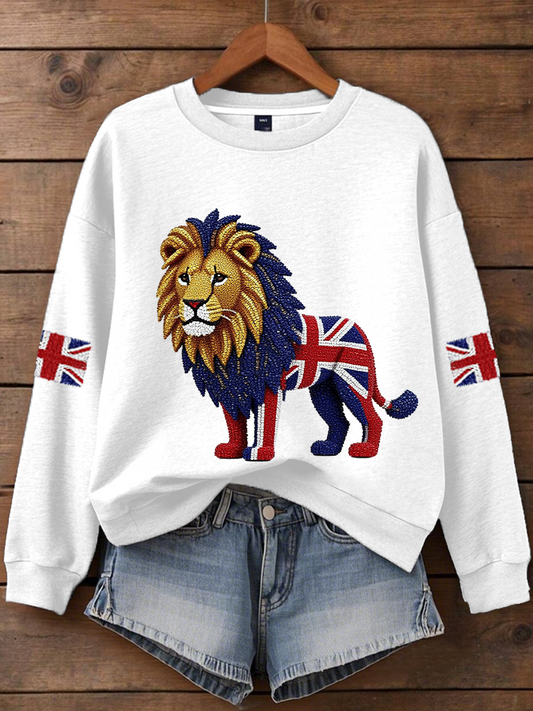 Women's British imitation diamond hot-drilling Printed Regular Sweatshirt