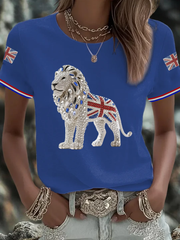 Women's British imitation diamond hot-drilling Printed short-sleeved T-shirt-4