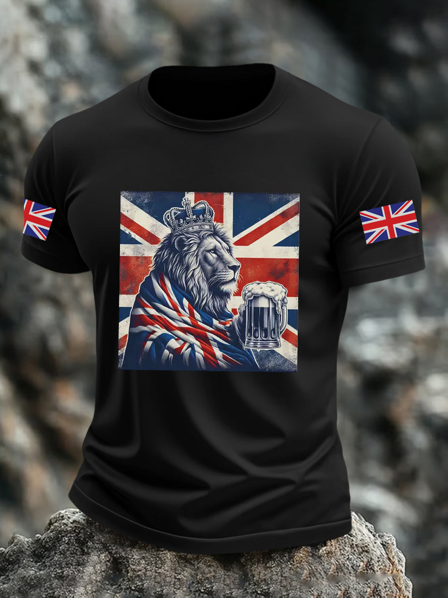 Men's Vintage England Flag Lion Printed T-shirt
