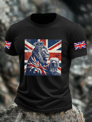 Men's Vintage England Flag Lion Printed T-shirt