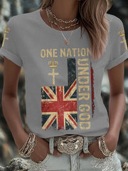 Women's One Nation Under God UK Flag Faith Printed T-Shirt-2