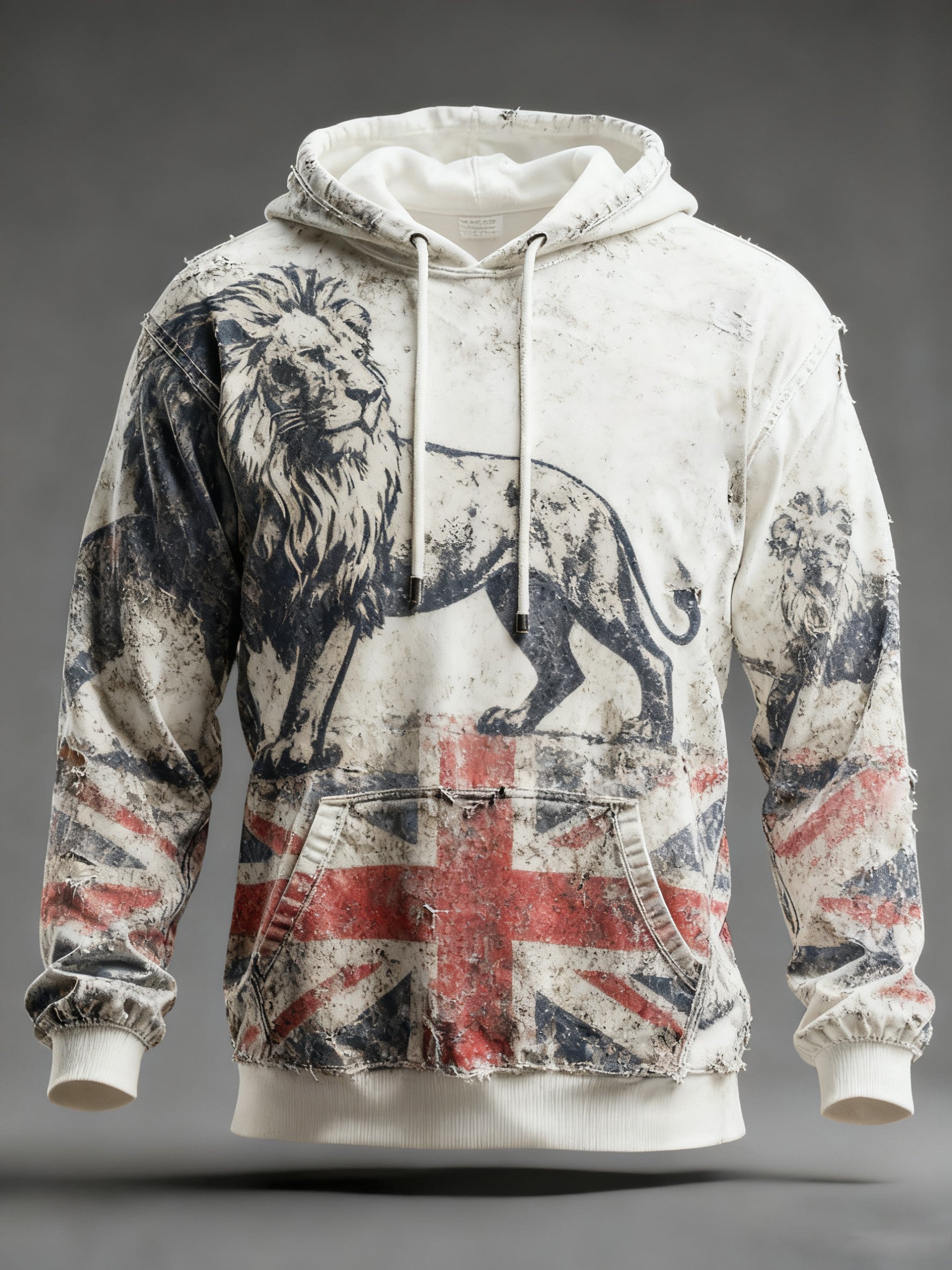 Men's Vintage England Flag Lion Printed Hoodie