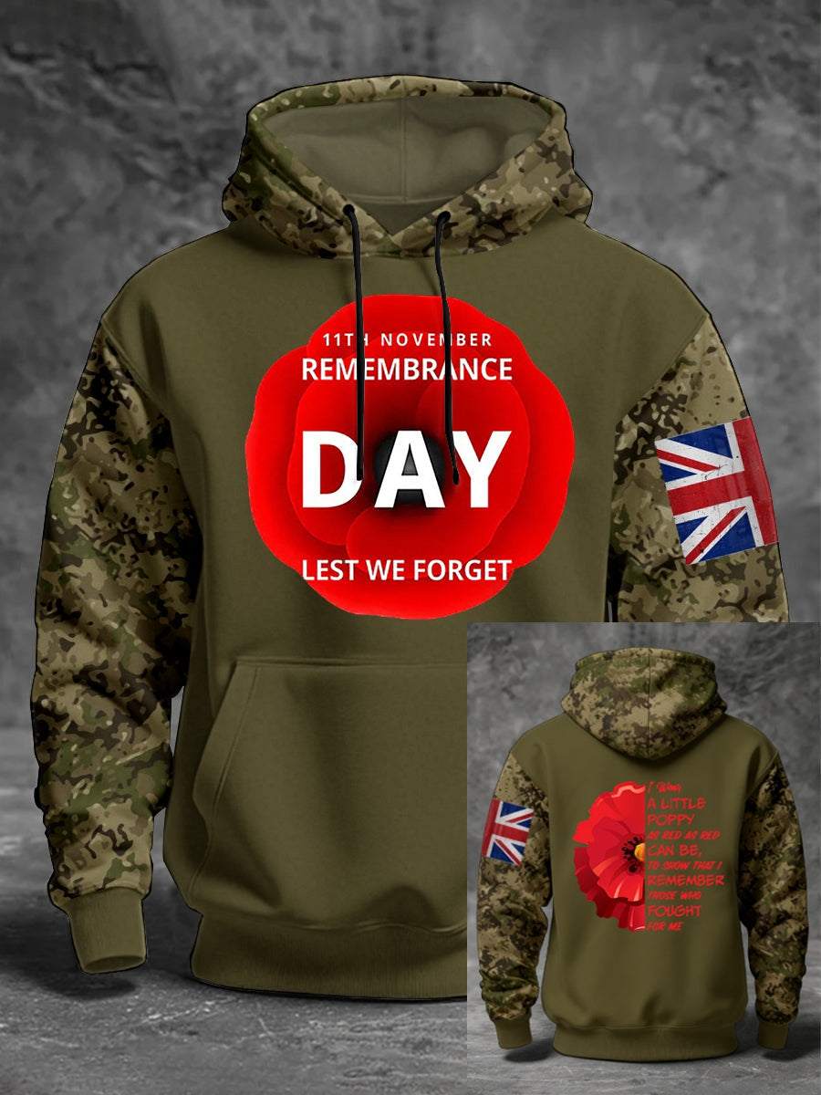 Men's 11th November Remembrance Day LEST WE'S FORGET Poppy Remembrance Hoodie-2
