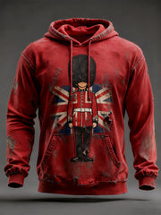 Men's Vintage UK Flag Oversized Drop-Shoulder Hoodie with Pockets