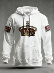 Men's Vintage England Flag Crown Printed Hoodie