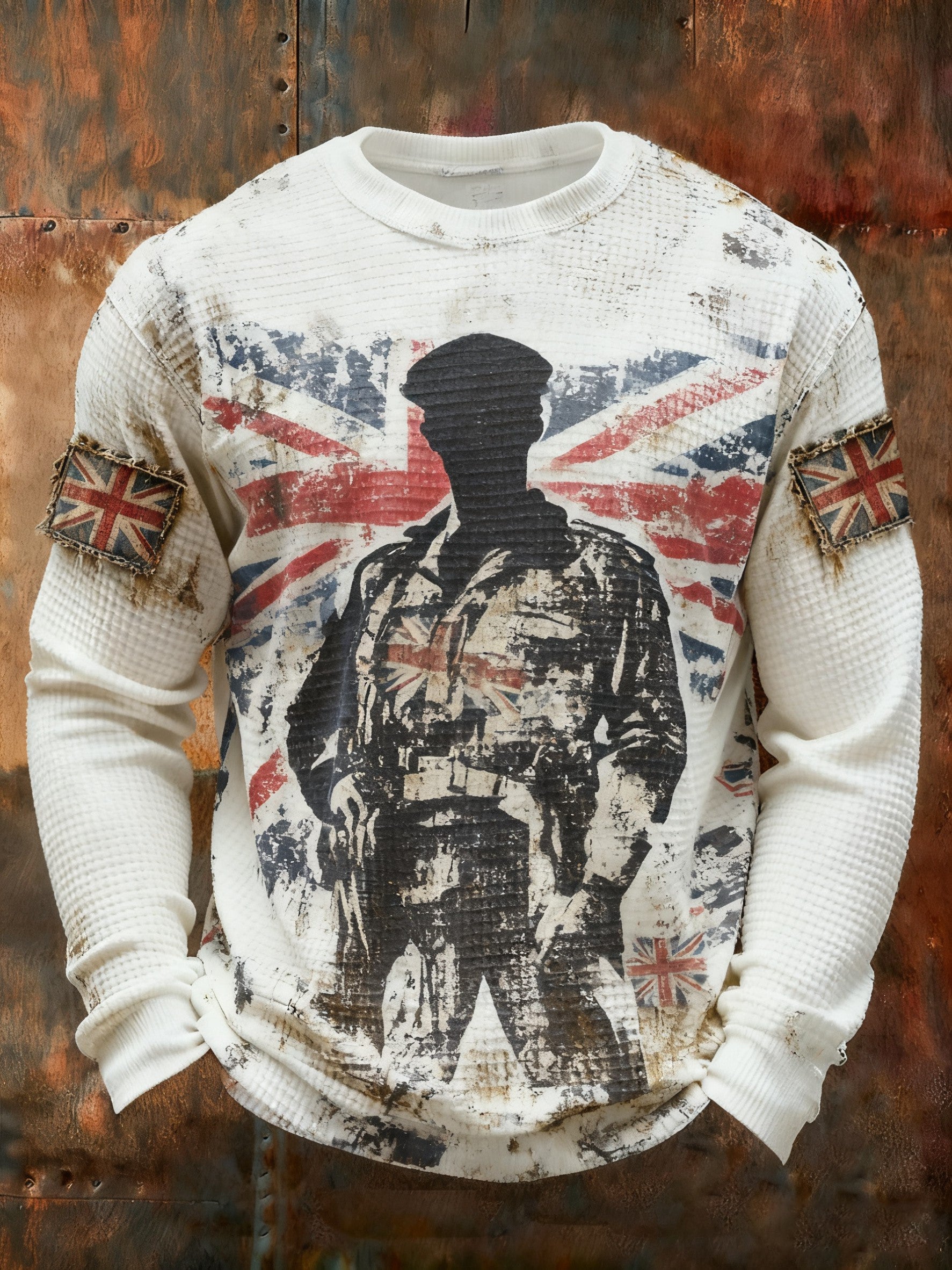 Men's Remembrance Day Lest We Forget Printed Waffle Long Sleeve T-Shirt
