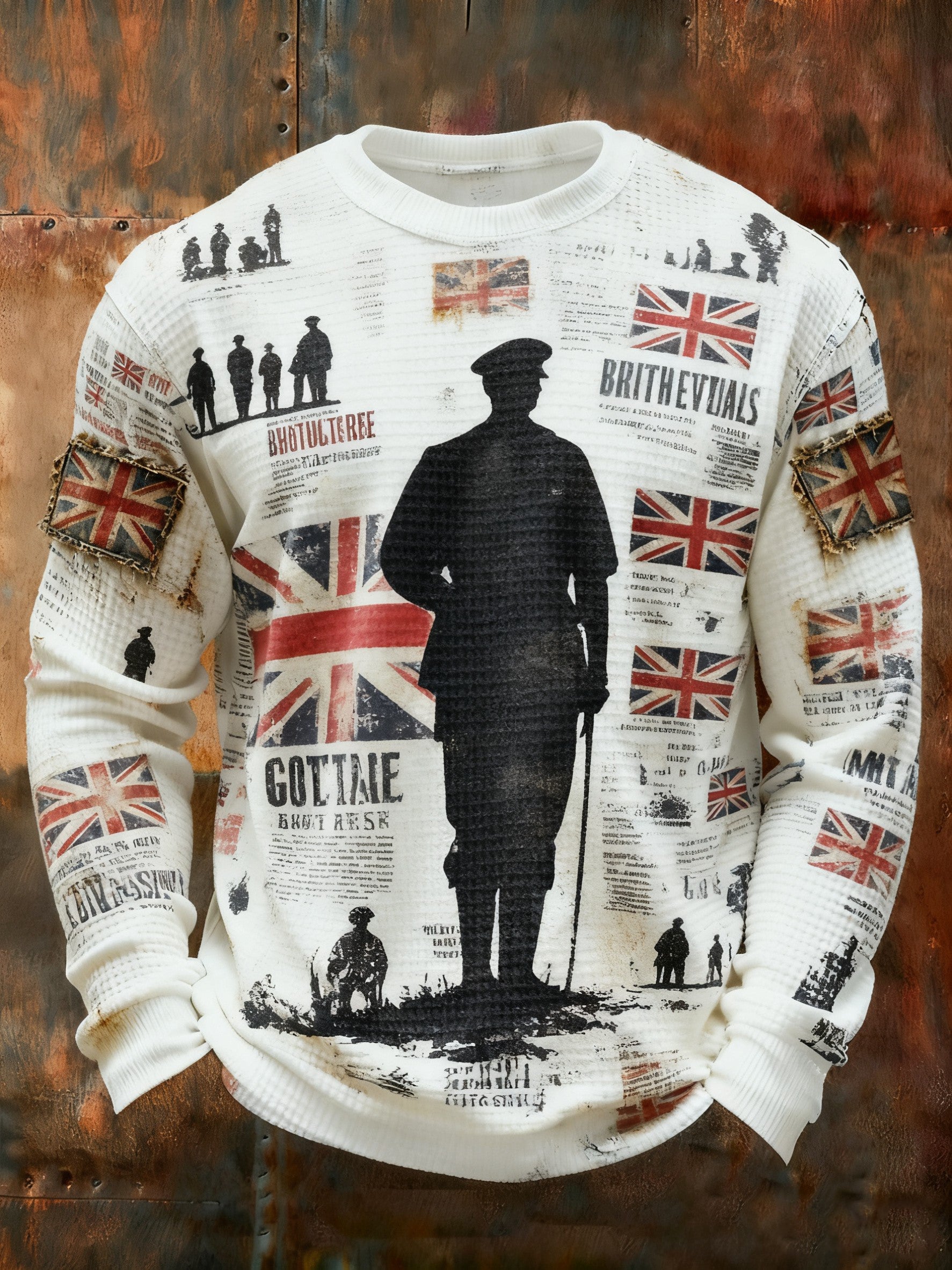Men's Remembrance Day Lest We Forget Printed Waffle Long Sleeve T-Shirt