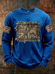 Men's Vintage England Flag Lion Printed Waffle Long Sleeve T-Shirt-1