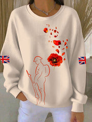 Women's Remembrance Day Lest We Forge Ribbed Round-Neck Sweatshirt-2