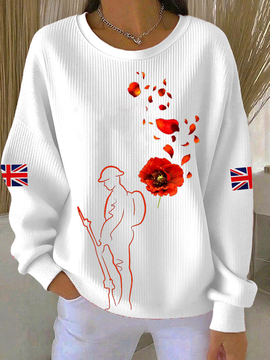 Women's Remembrance Day Lest We Forge Ribbed Round-Neck Sweatshirt-1
