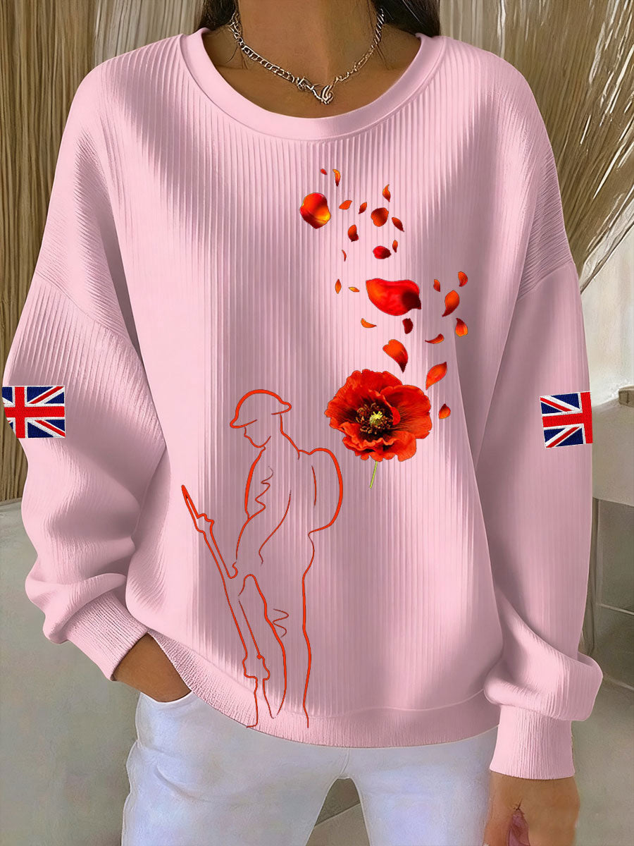 Women's Remembrance Day Lest We Forge Ribbed Round-Neck Sweatshirt-3