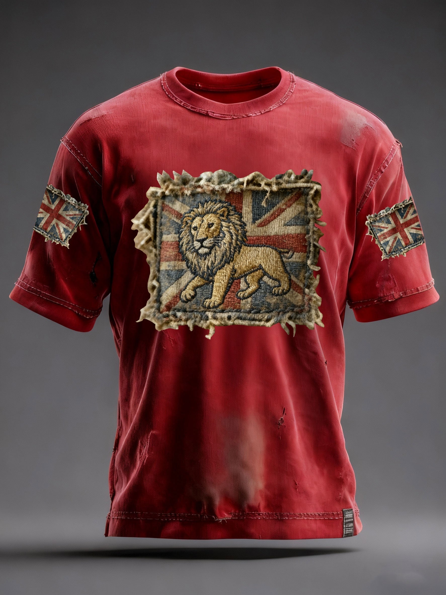Men's Vintage England Flag Lion Printed T-shirt-3