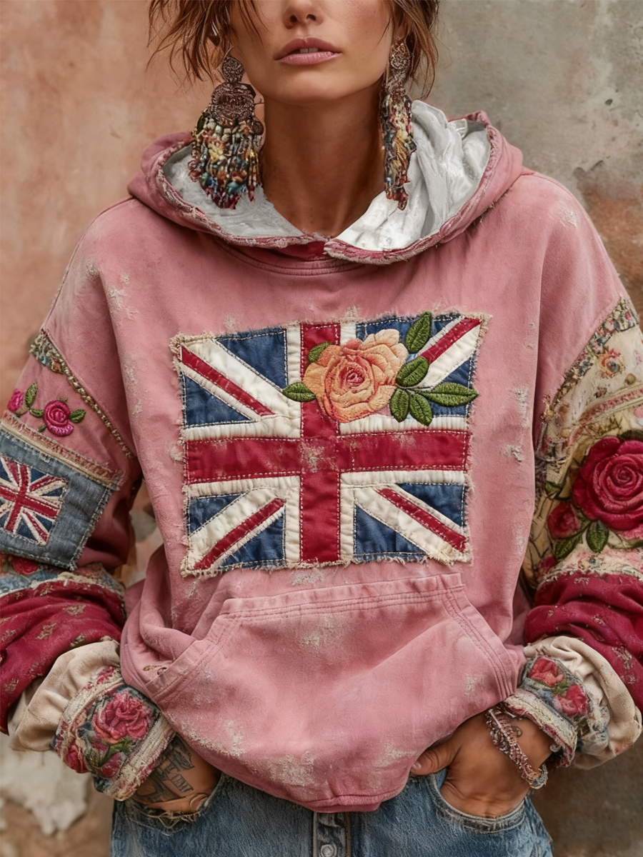 Women's British Rose Printed hoodie