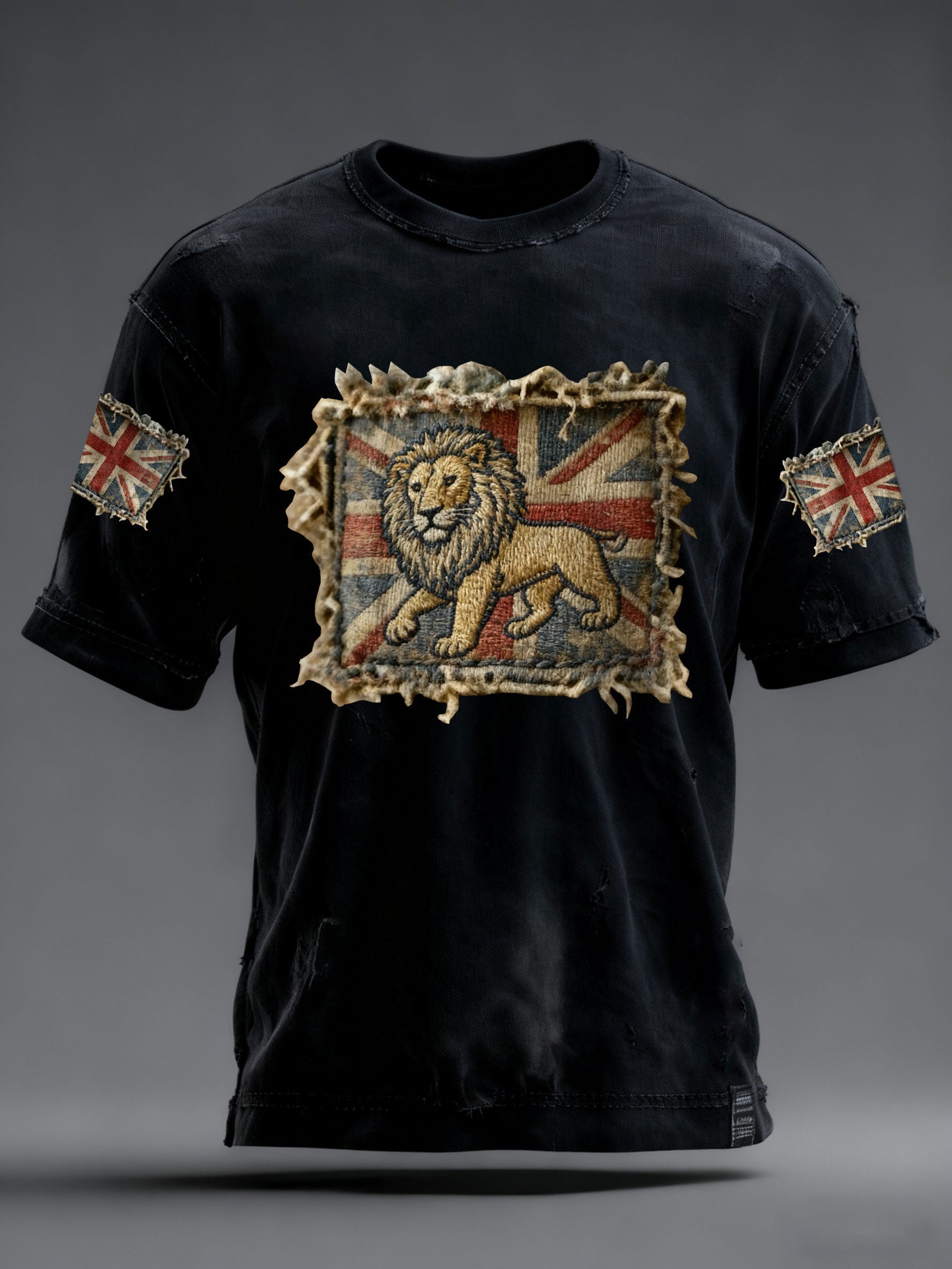 Men's Vintage England Flag Lion Printed T-shirt-2