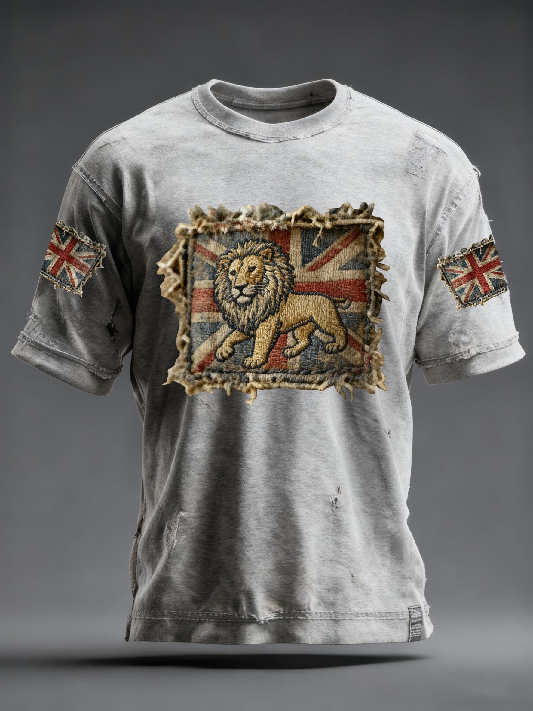 Men's Vintage England Flag Lion Printed T-shirt-5