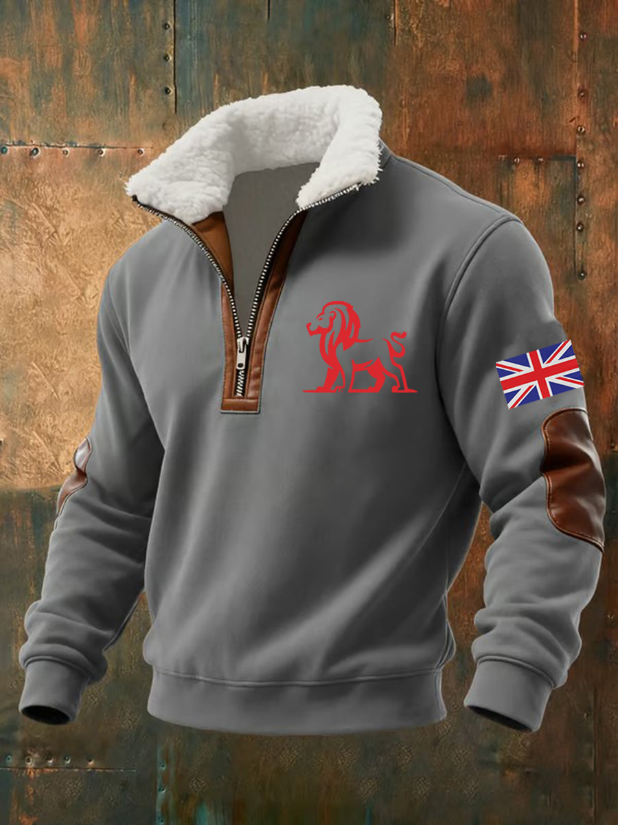 Men's Vintage British Lion Print Sweatshirt-5