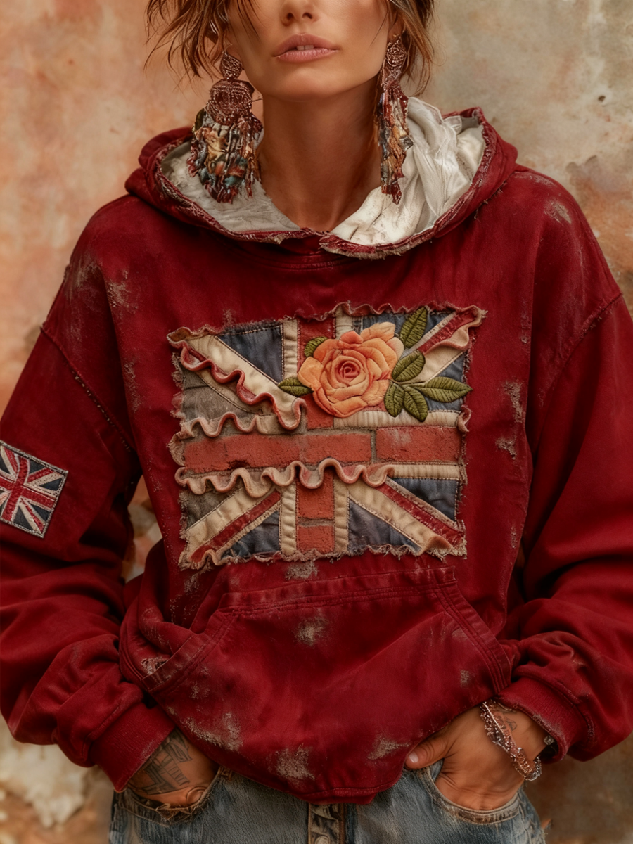 Women's British Rose Printed hoodie-1
