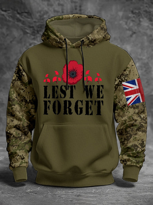Men's 11th November Remembrance Day LEST WE'S FORGET Poppy Remembrance Hoodie