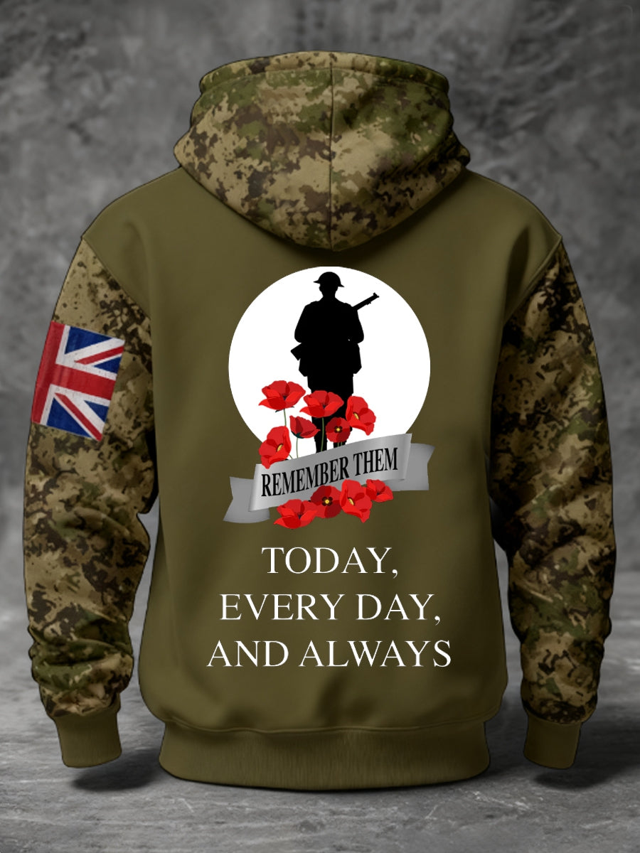 Men's 11th November Remembrance Day LEST WE'S FORGET Poppy Remembrance Hoodie-1