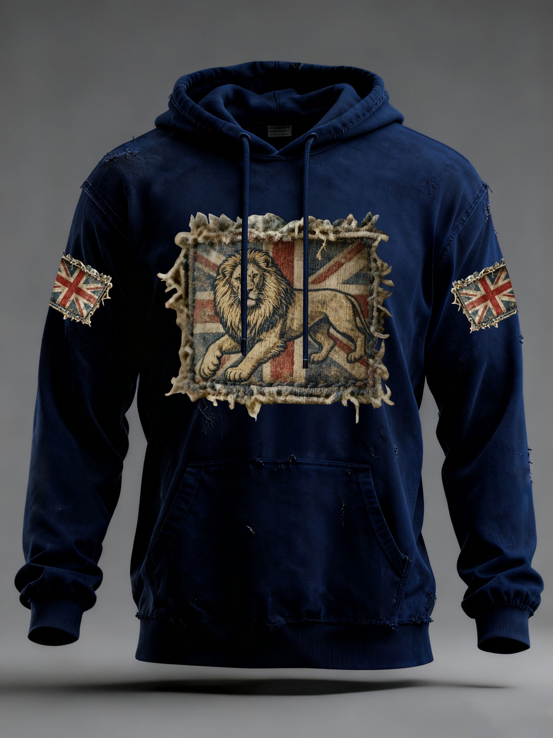 Men's Vintage England Flag Lion Printed Hoodie