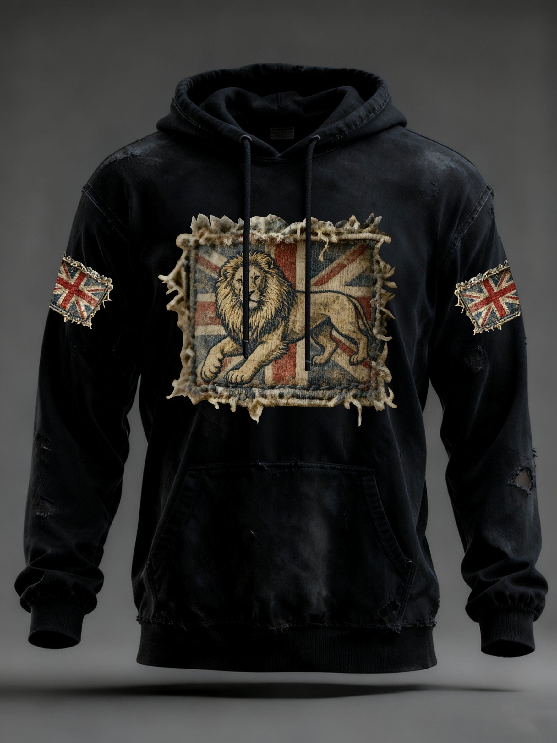 Men's Vintage England Flag Lion Printed Hoodie-2