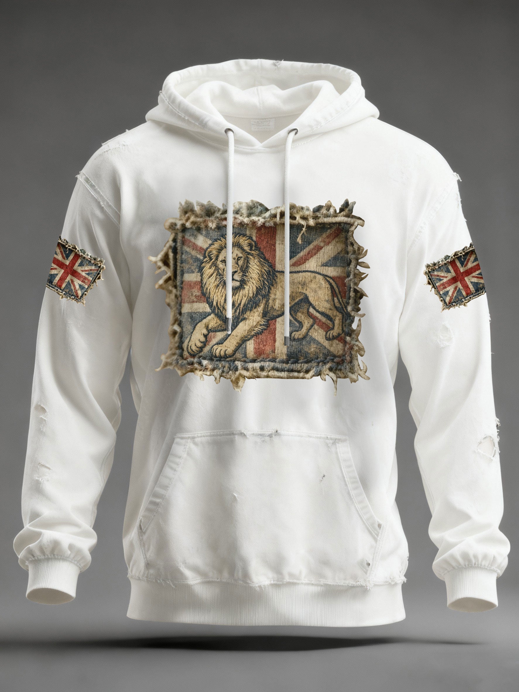 Men's Vintage England Flag Lion Printed Hoodie-1