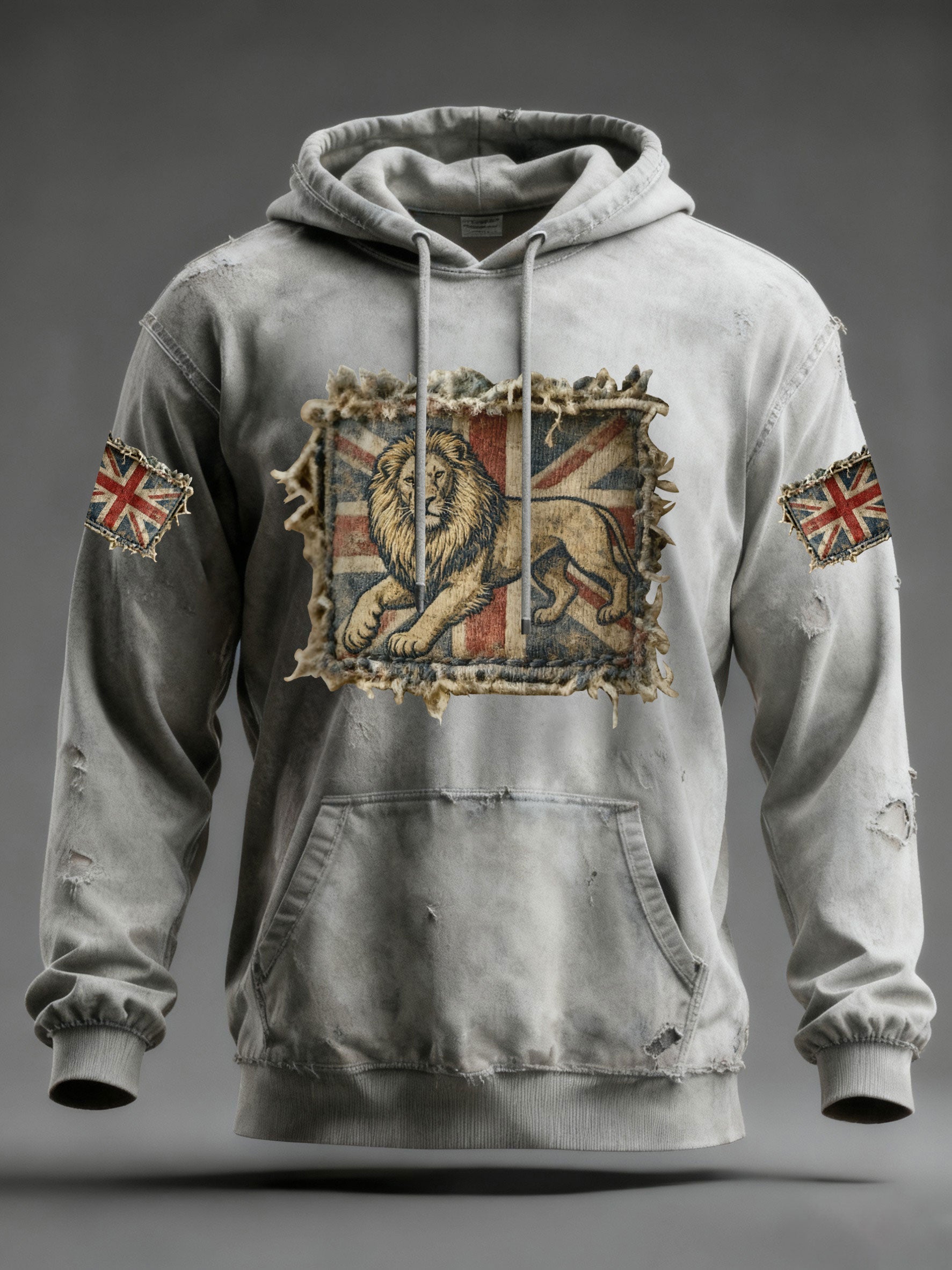 Men's Vintage England Flag Lion Printed Hoodie-4
