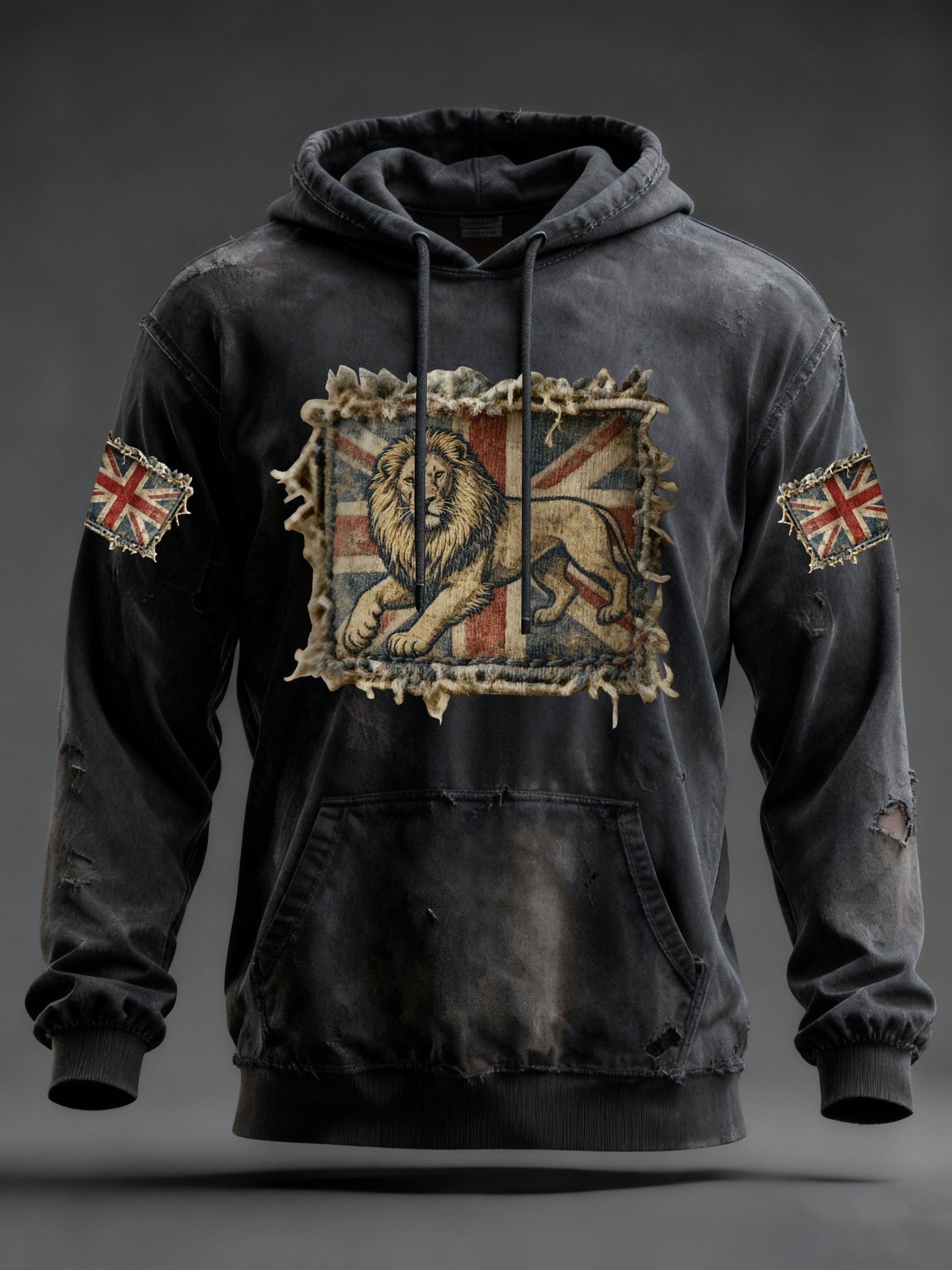 Men's Vintage England Flag Lion Printed Hoodie-3